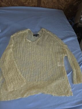 Charlies Yellow Open-Knit V-Neck Sweater